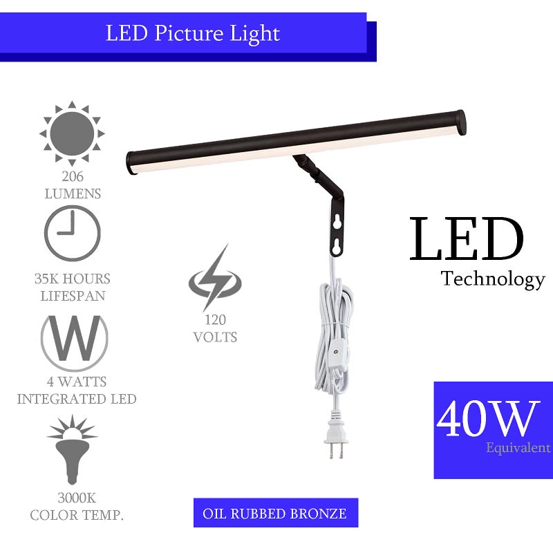 Ciata Picture Light, Picture Frame Light, 14-Inches Integrated LED Art Light, 3000K, 4 Watt (40W Eqv) Metal Picture Lights for Wall, Artwork Light with in-line On/Off Switch in Oil Rubbed Bronze - Image 5